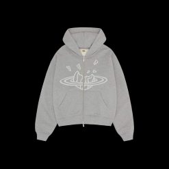 BROKEN PLANET HEATHER GREY ZIP UP HOODIE