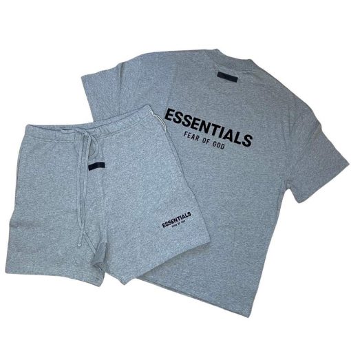 FEAR OF GOD ESSENTIALS DARK HEATHER OATMEAL SHORT SET SS22