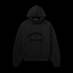 FEAR OF GOD ESSENTIALS JET BLACK ARCH LOGO HOODIE SS23