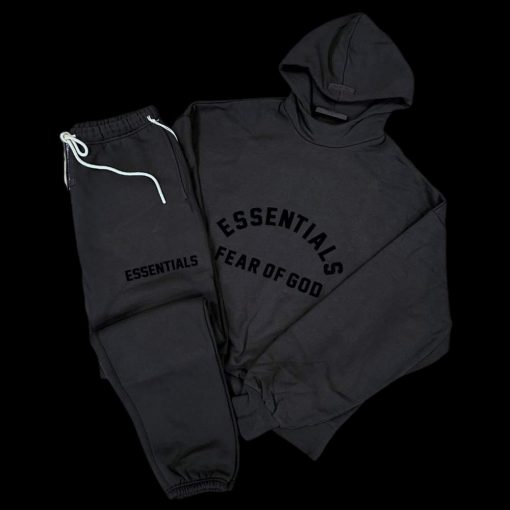 FEAR OF GOD ESSENTIALS JET BLACK ARCH LOGO TRACKSUIT SS23