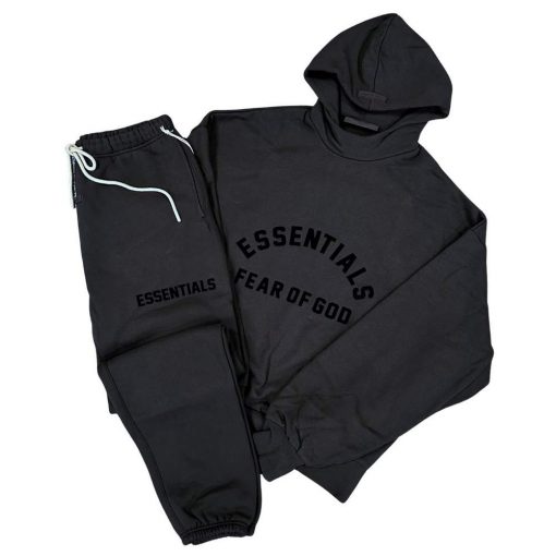 FEAR OF GOD ESSENTIALS JET BLACK ARCH LOGO TRACKSUIT SS23