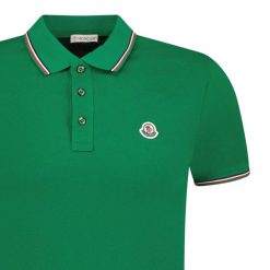 Moncler Stripe Cotton Polo Green