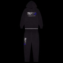 TRAPSTAR CHENILLE DECODED 20 HOODED TRACKSUIT BLACK BLUE