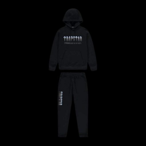 TRAPSTAR CHENILLE DECODED 20 HOODED TRACKSUIT BLACK ICE BLUE