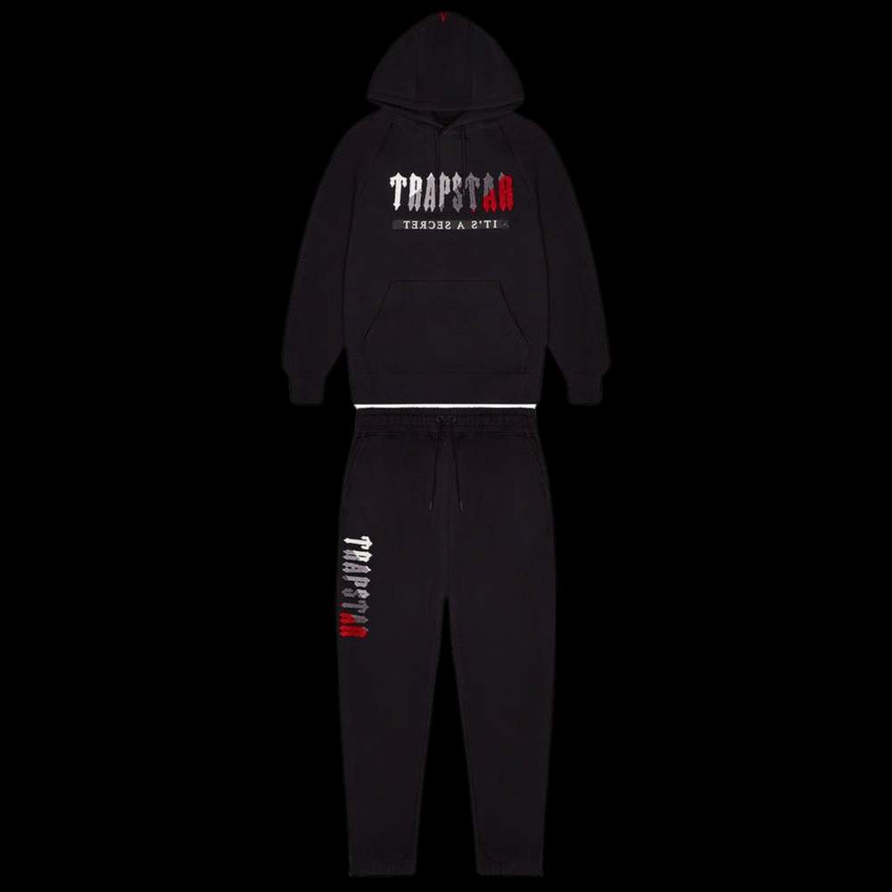 TRAPSTAR CHENILLE DECODED 20 HOODED TRACKSUIT BLACK RED