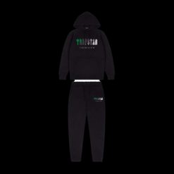 TRAPSTAR CHENILLE DECODED HOODED TRACKSUIT BLACK GREEN BEE