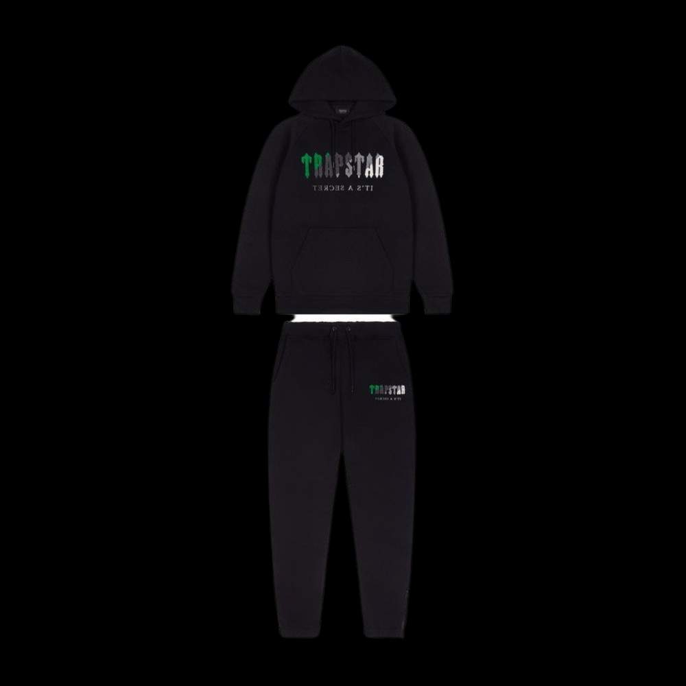 TRAPSTAR CHENILLE DECODED HOODED TRACKSUIT BLACK GREEN BEE