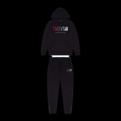 TRAPSTAR CHENILLE DECODED HOODED TRACKSUIT BLACK RED