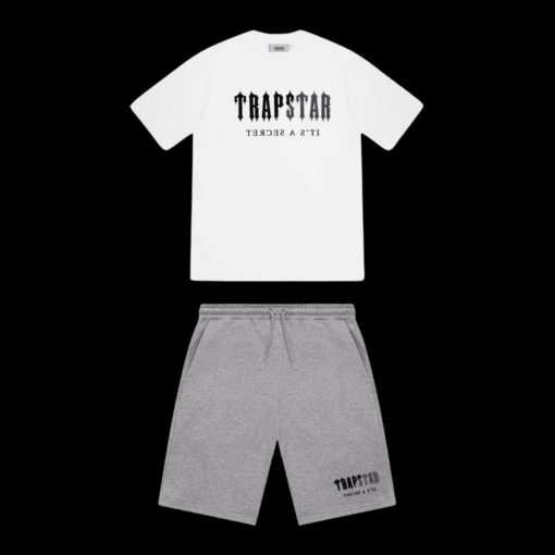 TRAPSTAR CHENILLE DECODED SHORT SET WHITE GREY