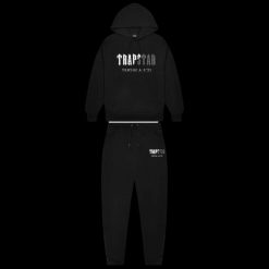 TRAPSTAR DECODED CHENILLE HOODED TRACKSUIT BLACK GREY