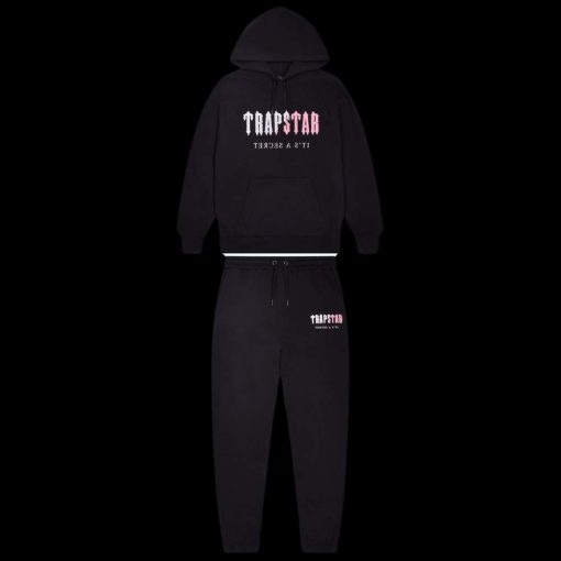 TRAPSTAR DECODED CHENILLE HOODED TRACKSUIT BLACK PINK