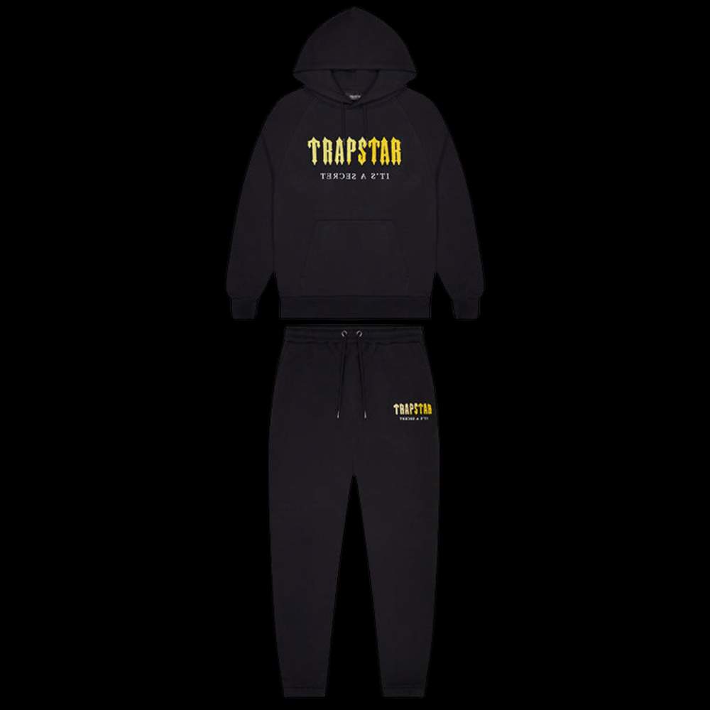 TRAPSTAR DECODED CHENILLE HOODED TRACKSUIT BLACK YELLOW