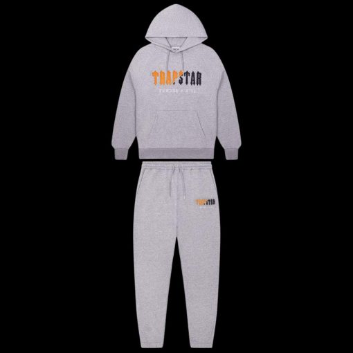 TRAPSTAR DECODED CHENILLE HOODED TRACKSUIT GREY ORANGE