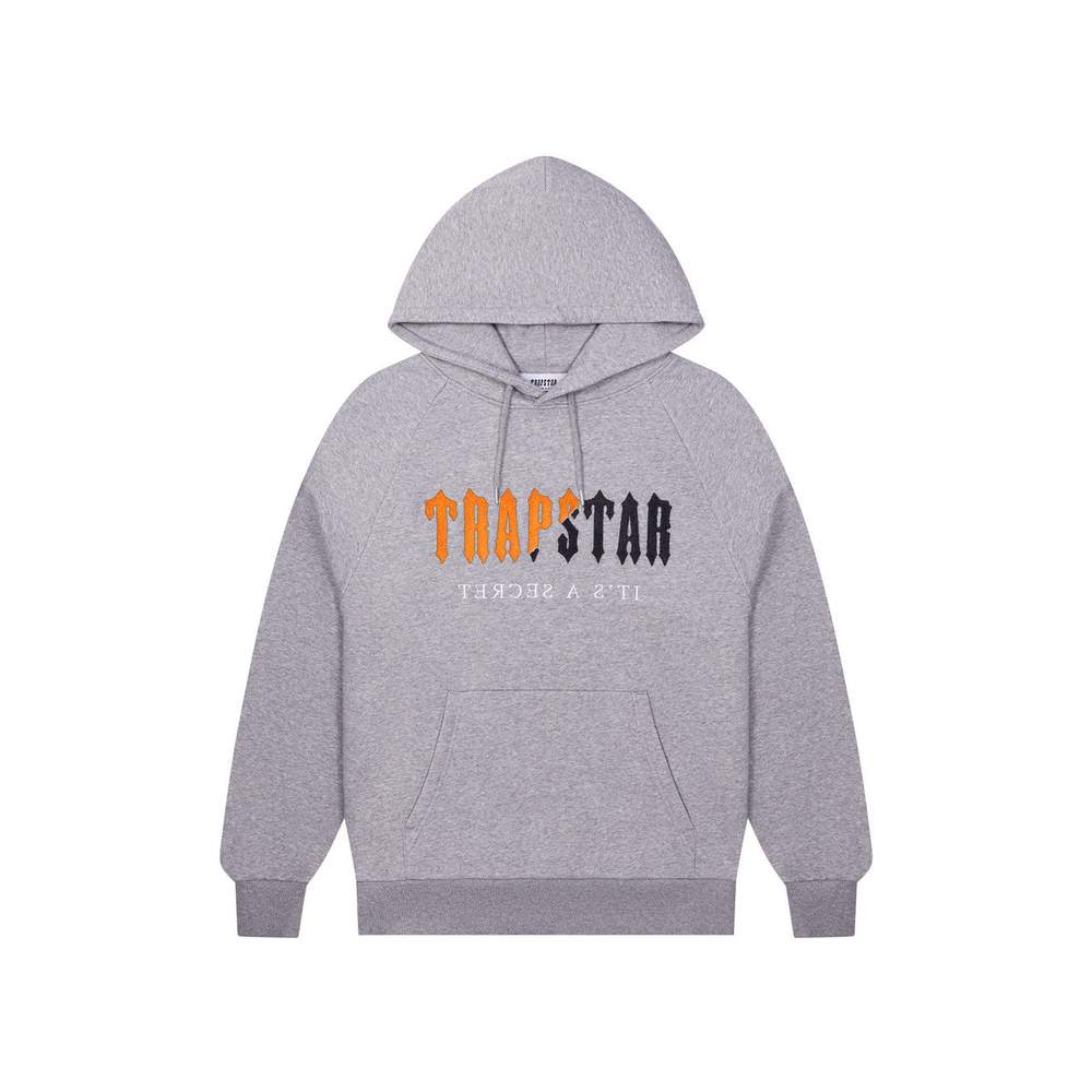 TRAPSTAR DECODED CHENILLE HOODED TRACKSUIT GREY ORANGE