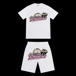 TRAPSTAR SHOOTERS CHENILLE SHORT SET WHITE PINK