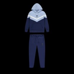 TRAPSTAR VSTRIPE HOODED TRACKSUIT NAVY CASHMERE BLUE WHITE