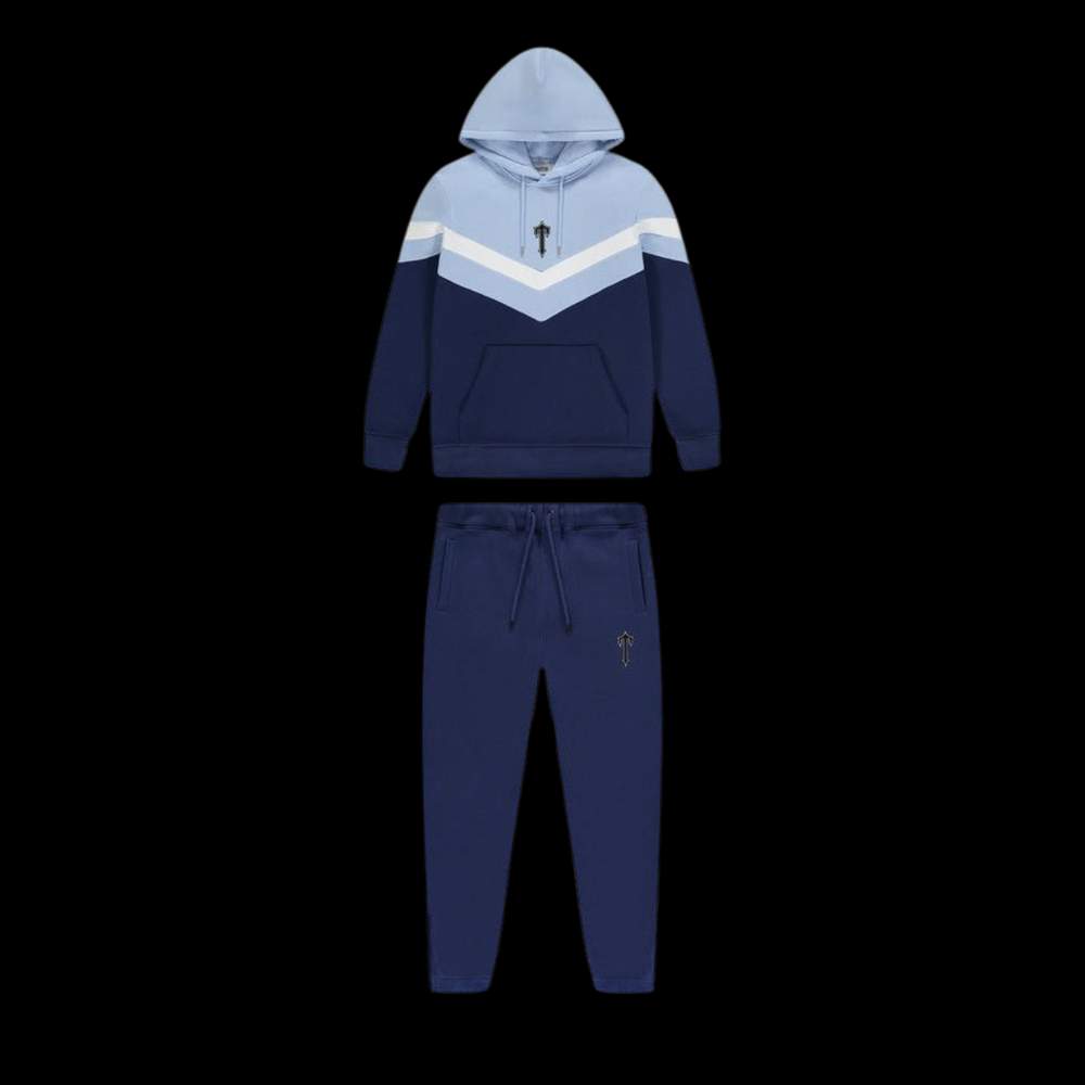 TRAPSTAR VSTRIPE HOODED TRACKSUIT NAVY CASHMERE BLUE WHITE