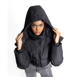 TRAPSTAR WOMENS ARCH AW23 HOODED PUFFER JACKET BLACK