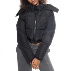 TRAPSTAR WOMENS ARCH AW23 HOODED PUFFER JACKET BLACK