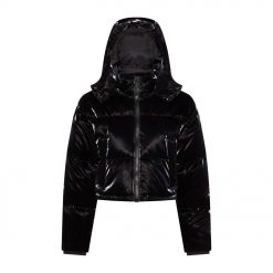 TRAPSTAR WOMENS ARCH AW23 HOODED PUFFER JACKET GLOSS BLACK