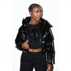 TRAPSTAR WOMENS ARCH AW23 HOODED PUFFER JACKET GLOSS BLACK