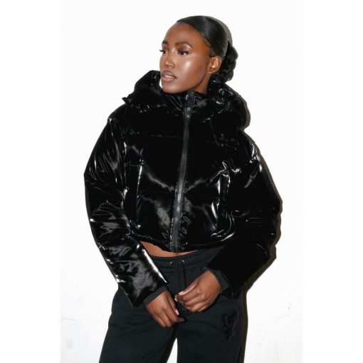 TRAPSTAR WOMENS ARCH AW23 HOODED PUFFER JACKET GLOSS BLACK