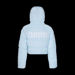 TRAPSTAR WOMENS DECODED 2022 HOODED PUFFER JACKET ICE BLUE