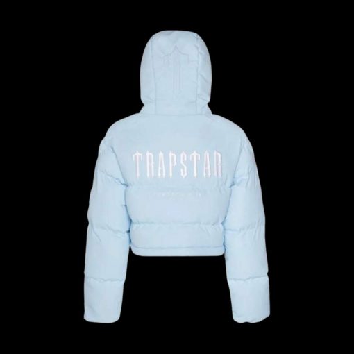 TRAPSTAR WOMENS DECODED 2022 HOODED PUFFER JACKET ICE BLUE