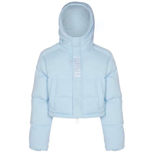 TRAPSTAR WOMENS DECODED 2022 HOODED PUFFER JACKET ICE BLUE