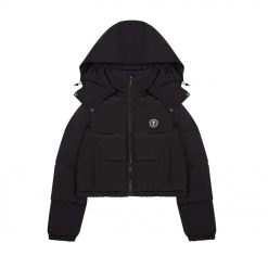 TRAPSTAR WOMENS IRONGATE DETACHABLE HOODED PUFFER JACKET BLACK