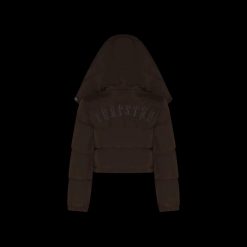 TRAPSTAR WOMENS IRONGATE DETACHABLE HOODED PUFFER JACKET BROWN