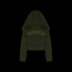 TRAPSTAR WOMENS IRONGATE DETACHABLE HOODED PUFFER JACKET OLIVE