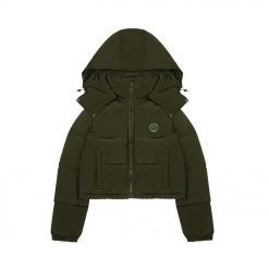 TRAPSTAR WOMENS IRONGATE DETACHABLE HOODED PUFFER JACKET OLIVE