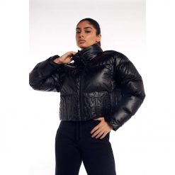 TRAPSTAR WOMENS IRONGATE EMBOSSED PUFFER JACKET MATT BLACK